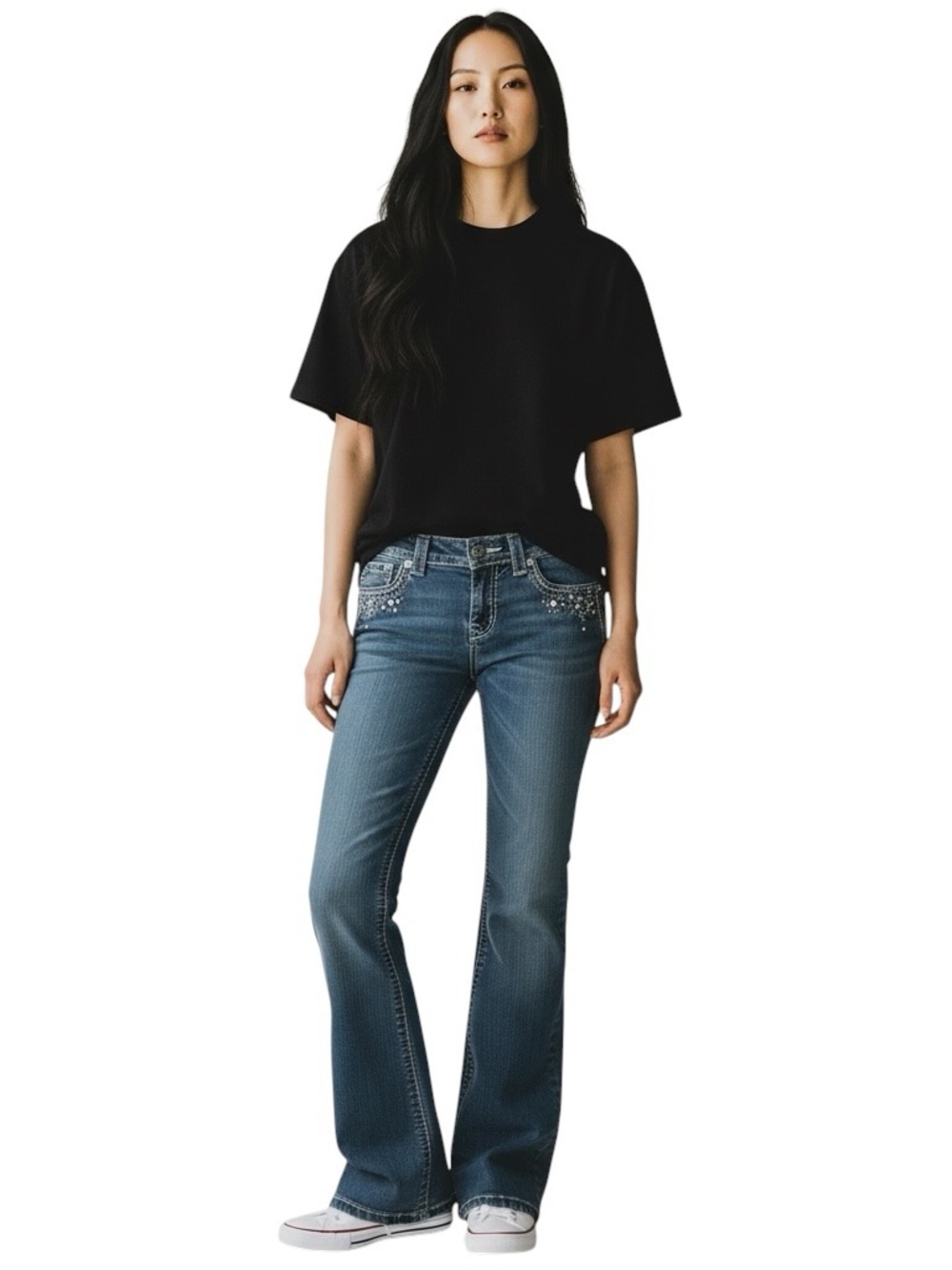Miss Me Bootcut Jeans Medium Wash Studded Embellished Buckle Womens Size 27 - Picture 10 of 10